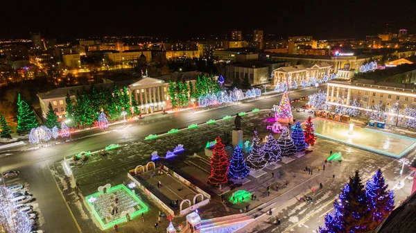 Festive New Year Decoration Central Lenin Square City Kurgan — Stock Photo, Image