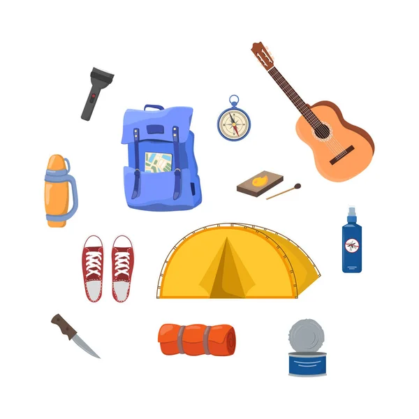 Set of vecton elements for camping. Isolated elements in flat cartoon style. 免版税图库插图