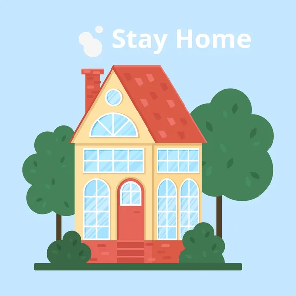 矢量房屋插图呈扁平风格.呆在家里。家庭插图。房地产说明. 矢量图形