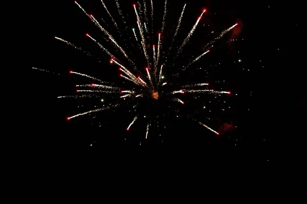 Fogos de artifício coloridos no fundo do céu negro. Dia da Independência 4 de Julho . — Fotografia de Stock