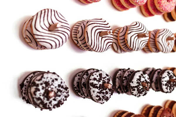 Donuts Chocolate Casamento Para Convidados Conceito Festivo Doces Dia Casamento — Fotografia de Stock