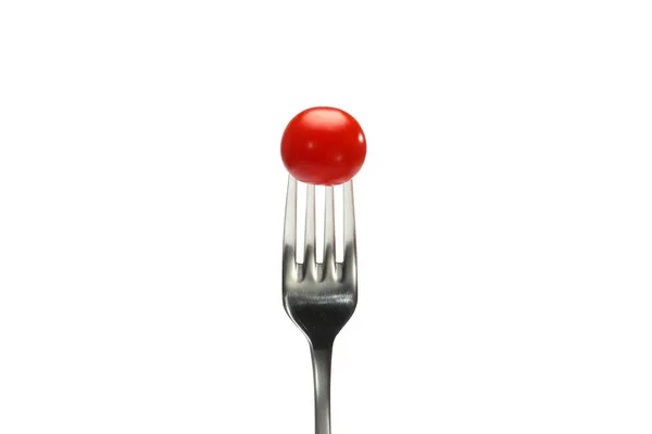 Cherry Tomatoes Fork Isolated White Background Fork Cherry Tomato Close — Stock Photo, Image