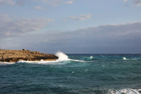 Waves Hitting Rocky Cliffs Beach Located Cyprus Weather Might Dangerous Royalty Free Stock Images