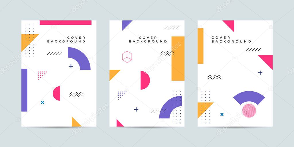 Covers Memphis with trendy minimal design. Cool geometric backgrounds for your design. Applicable for Banners, Placards, Posters, Flyers etc. Eps10 vector template.