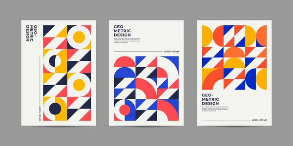 Poster Templates Set Geometric Shapes Retro Bauhaus Swiss Geometric Style — 스톡 벡터