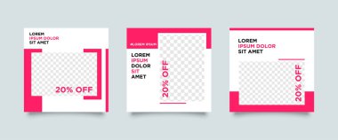 Sosyal medya mobil uygulamaları için modern promosyon pembe kare web pankartı. Dijital pazarlama için kaliteli satış ve indirimli tanıtım arkaplanları