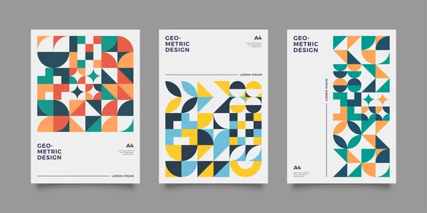 Plakatvorlagen Mit Geometrischen Formen Flachen Und Geometrischen Elementen Retro Stil — Stockvektor