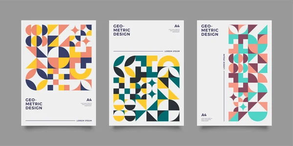 Plakatvorlagen Mit Geometrischen Formen Flachen Retro Bauhaus Elementen Und Liniendesign — Stockvektor