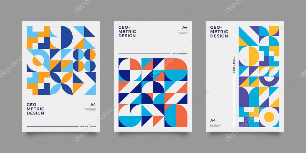 Placard templates set with Geometric shapes, Retro bauhaus swiss style flat and line design elements. Retro art for covers, banners, flyers and posters. Eps 10 vector illustrations
