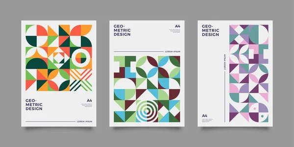 Retro Covers Annual Report Brochure Vintage Shape Compositions Bauhause Style — 스톡 벡터