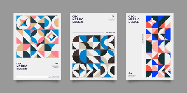 Retro Covers Annual Report Brochure Vintage Shape Compositions Bauhause Style — 스톡 벡터