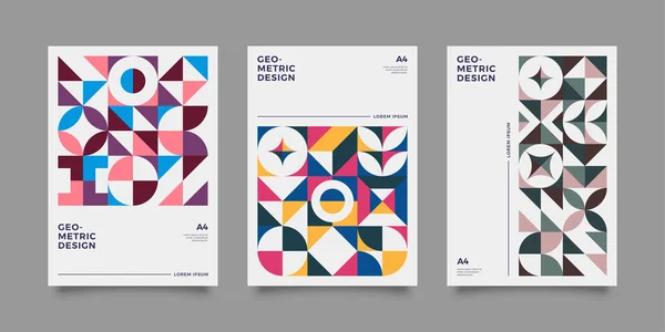 Retro Covers Annual Report Brochure Vintage Shape Compositions Bauhause Style — 스톡 벡터