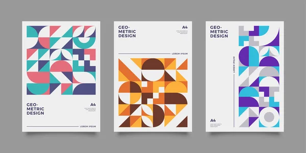 Retro Covers Annual Report Brochure Vintage Shape Compositions Bauhause Style — 스톡 벡터