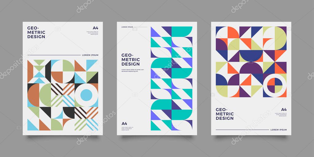 Set of geometric covers. Collection of cool vintage covers. Abstract shapes compositions. Vector.