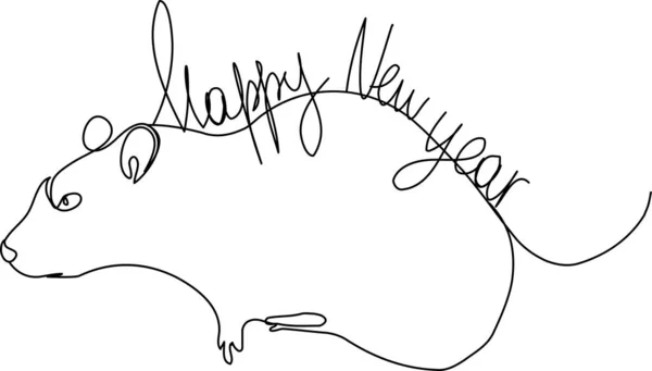 Rato de desenho contínuo de uma linha, Ano do signo do zodíaco chinês do rato, Feliz Ano Novo Chinês 2020, decorações para cartão de saudação, logotipo, cartazes, impressão, tatuagem, única linha no fundo branco . — Vetor de Stock