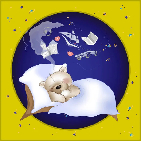 Šťastný medvěd spí a sny — Stockový vektor