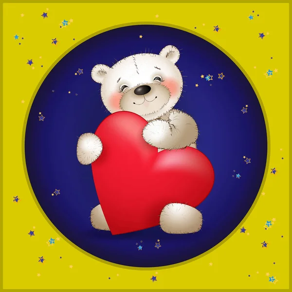 L'orso d'amore dona cuore — Vettoriale Stock