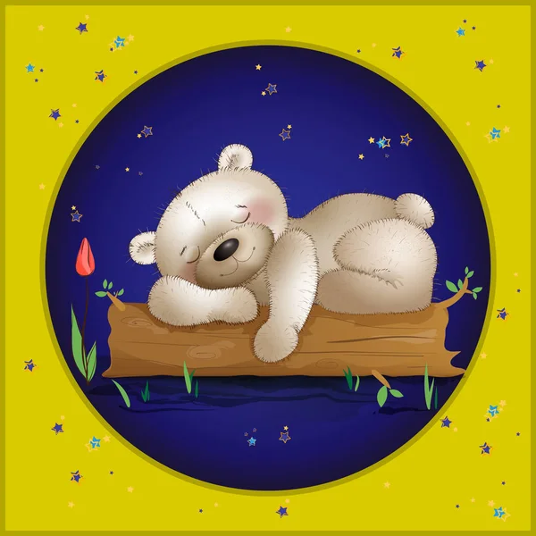 Heureuse ours qui dort sur un arbre — Image vectorielle