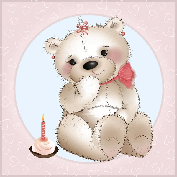 Teddybeer met cake — Stockvector