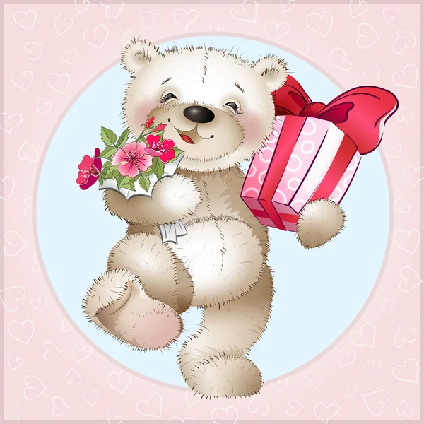 Happy bear runs with gifts — Stock Vector