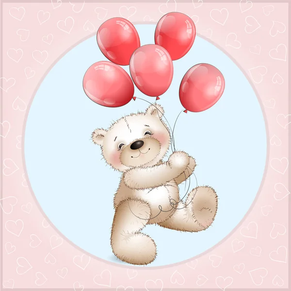 Urso bebé alegre e balões —  Vetores de Stock