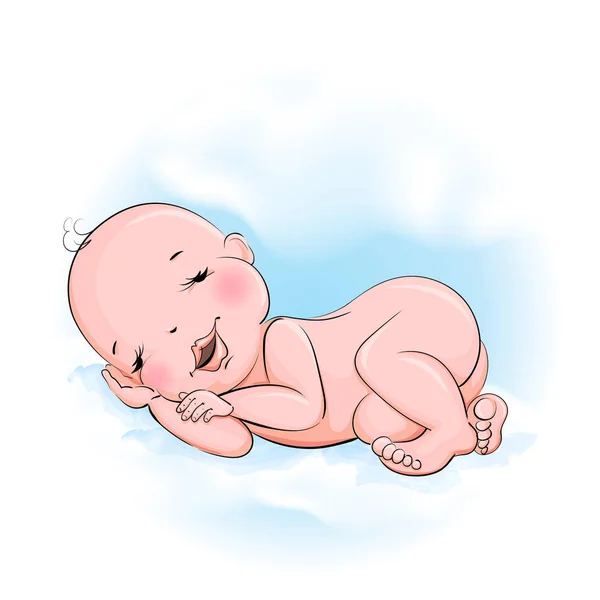 Un bebé dormido en las nubes — Vector de stock