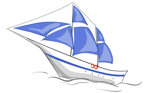 Barco con velas azules — Vector de stock