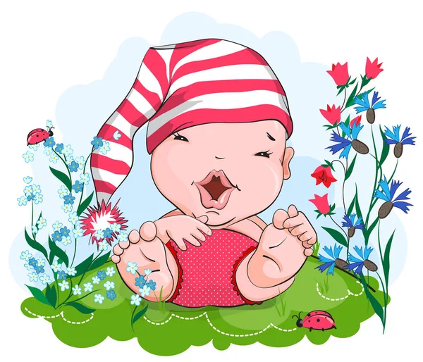 Bebé feliz en un sombrero rosa — Archivo Imágenes Vectoriales