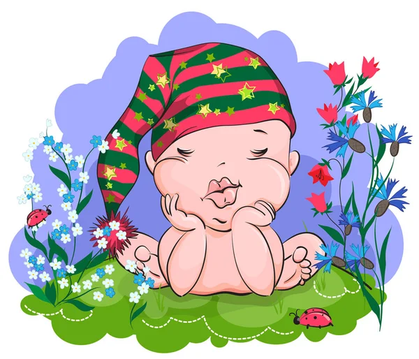 甘く眠っている幸せの赤ちゃん — ストックベクタ