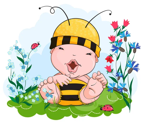 Rapaz feliz na roupa de abelha — Vetor de Stock