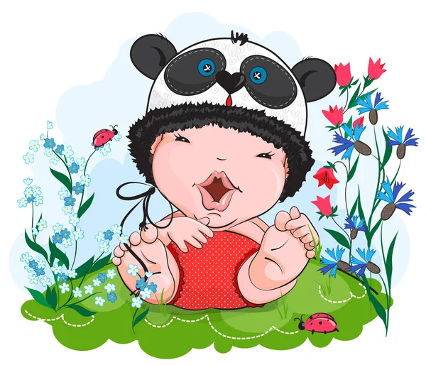 Happy kid in a Panda suit — Stock Vector