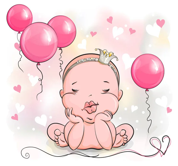 Princesita con globos — Vector de stock