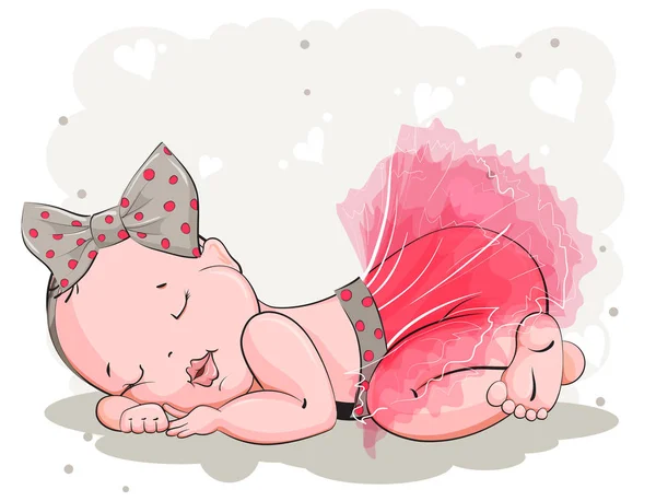 Sleeping little girl in a pink skirt — Stock Vector