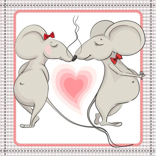 Küçük fare öpüşme aşk — Stok Vektör
