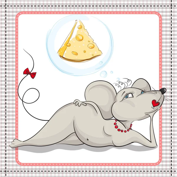 Σέξι μικρό ποντίκι ονειρεύεται ένα μεγάλο κομμάτι του τυριού — Διανυσματικό Αρχείο
