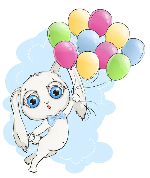 Λευκό κουνέλι που φέρουν σε μπαλόνια — Διανυσματικό Αρχείο