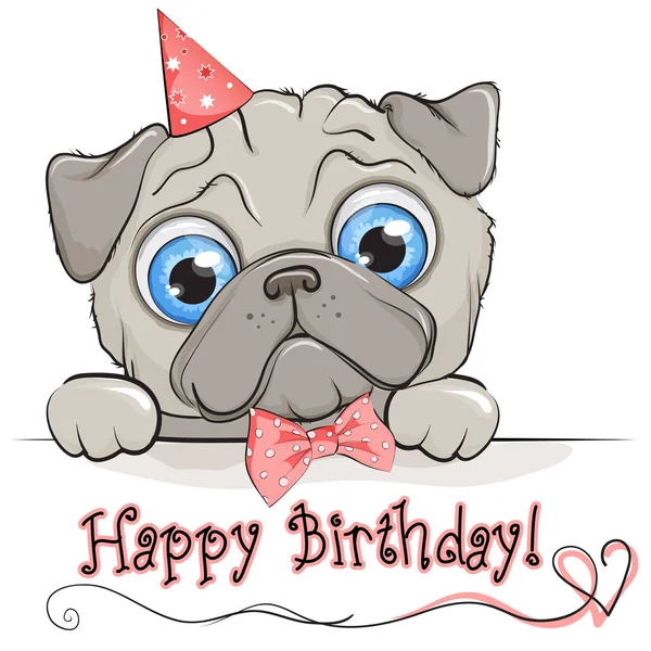 Beyaz zemin üzerine iri gözlü sevimli çizgi köpek pug