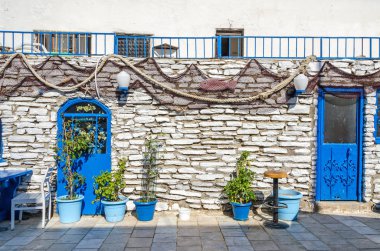 Akdeniz restoranı ile mavi ekipman ve balıkçılık decorat