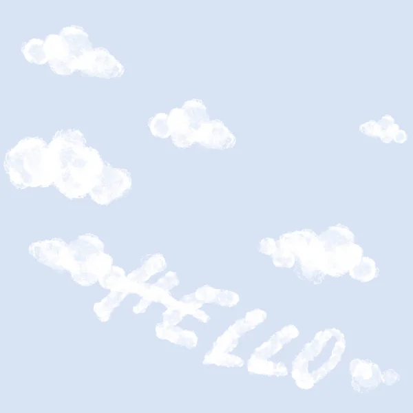 Sky Clouds. Hello Lettering. Greeting Celebration Baby shower. Nursery wall art. Playroom decor. Blue background. — 스톡 사진