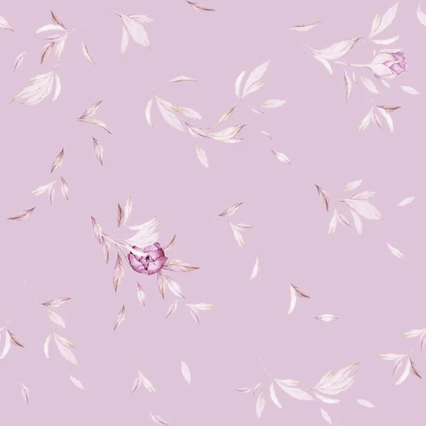Seamless Floral pattern. Rose Gold. Pink flowers bud. Lush leaves. Fashion background. Wall decor. Watercolor. Print quality. Light pink background.