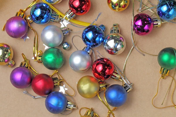 Multi Colored Balls Christmas Tree Craft Background Top View Pattern Stock Photo