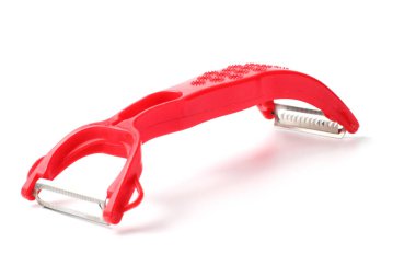 Beyaz arka planda sebze kesicisi, yakın plan, izole.