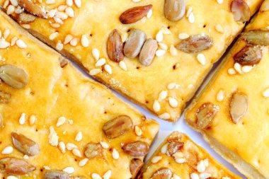 Desen, arka plan olarak ev yapımı kurabiyelerin yüzeyi, yakın plan, kopyalama alanı, düz alan.