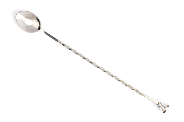 Kokteyl karıştırma kaşığı, uzun saplı, yakın çekim, üst görüş, izole.