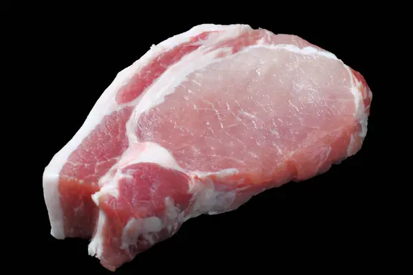 Cijfers Van Rauwe Varkenssteak Close Zwarte Achtergrond Isoleren — Stockfoto