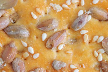 Desen, arka plan olarak ev yapımı kurabiyelerin yüzeyi, yakın çekim, üst görüş, düz yatış.