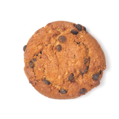 Çikolata parçalı ev yapımı yulaf ezmeli kurabiyeler, yakın plan, beyaz arka plan, izole.