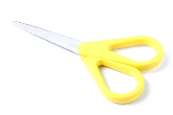 Stationery Shears Yellow Handles White Background Close Isolate — Stock Photo, Image