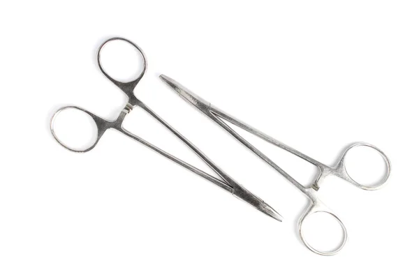 Surgical Needle Holders Close Isolate White Background Top View — Stock Photo, Image