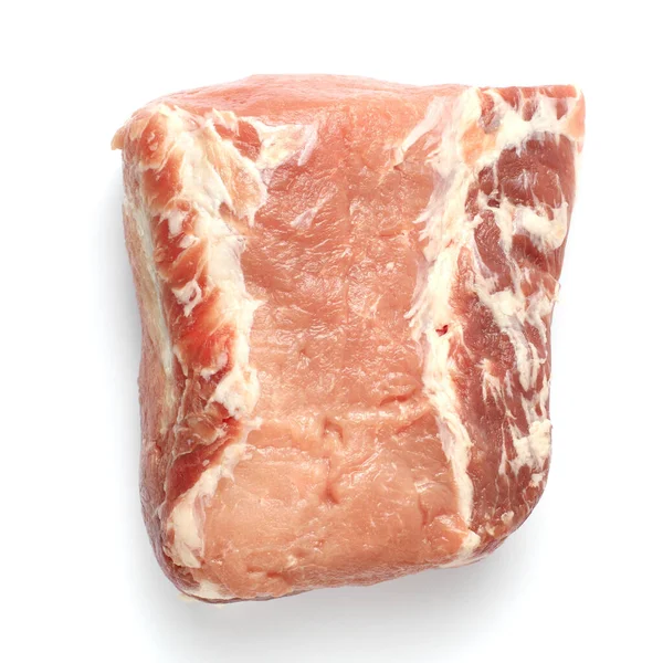 Grande Pedaço Carne Porco Crua Close Fundo Branco Isolar — Fotografia de Stock